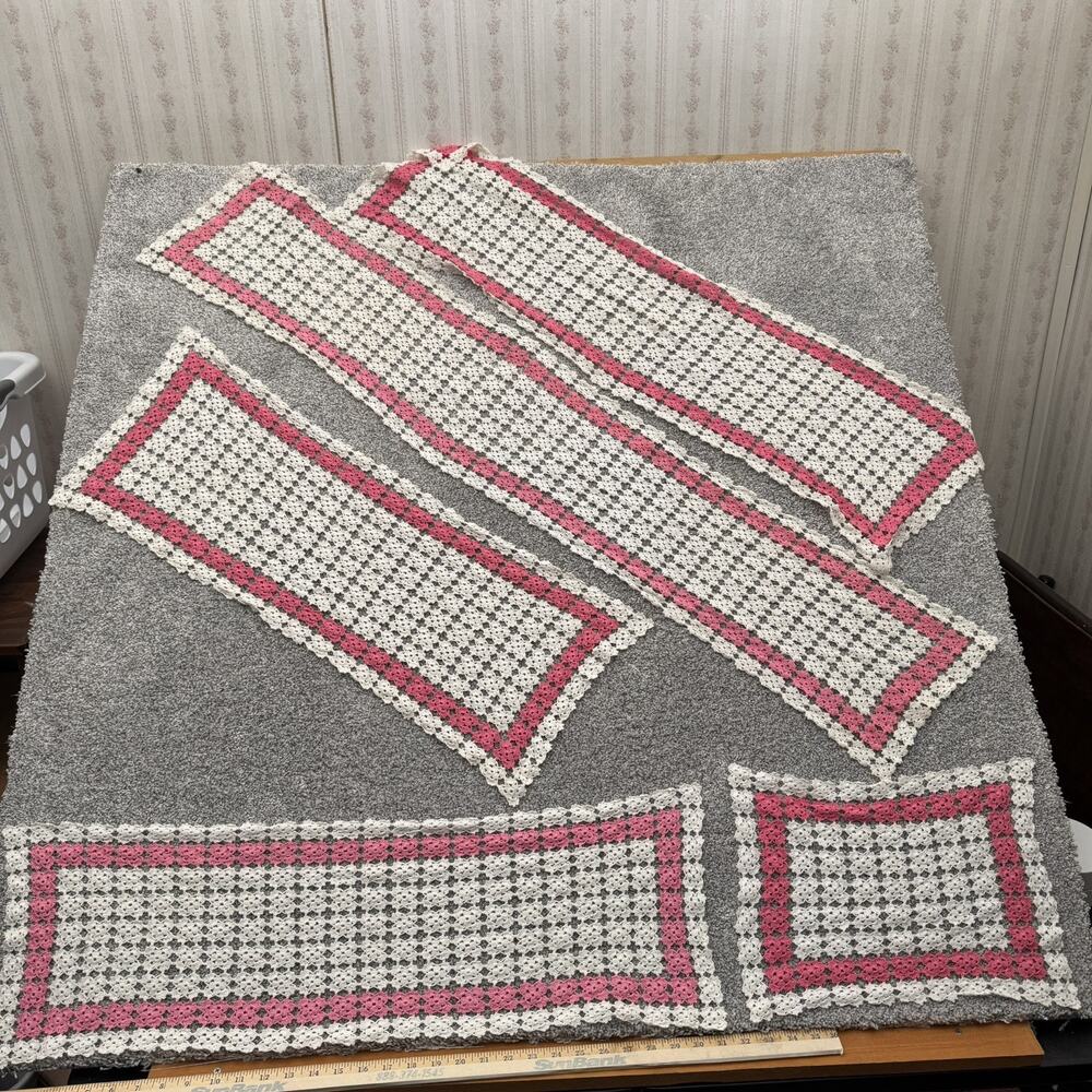 Vintage 60s 80s Crocheted Handmade Doily Set Grandmacore Boho Tabletop Lot Of 5